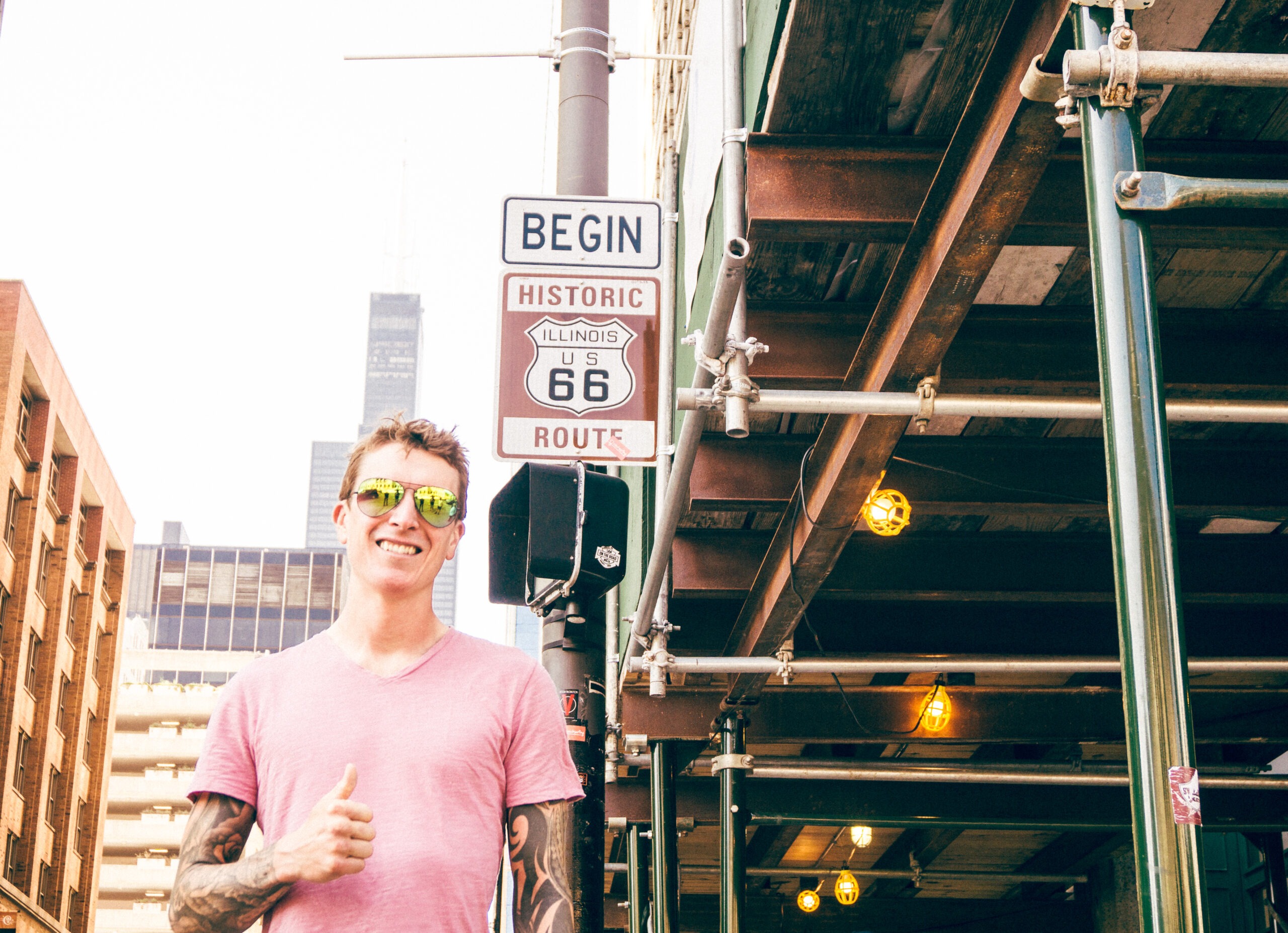 Pav Bryan at the Route 66 sign in Chicago