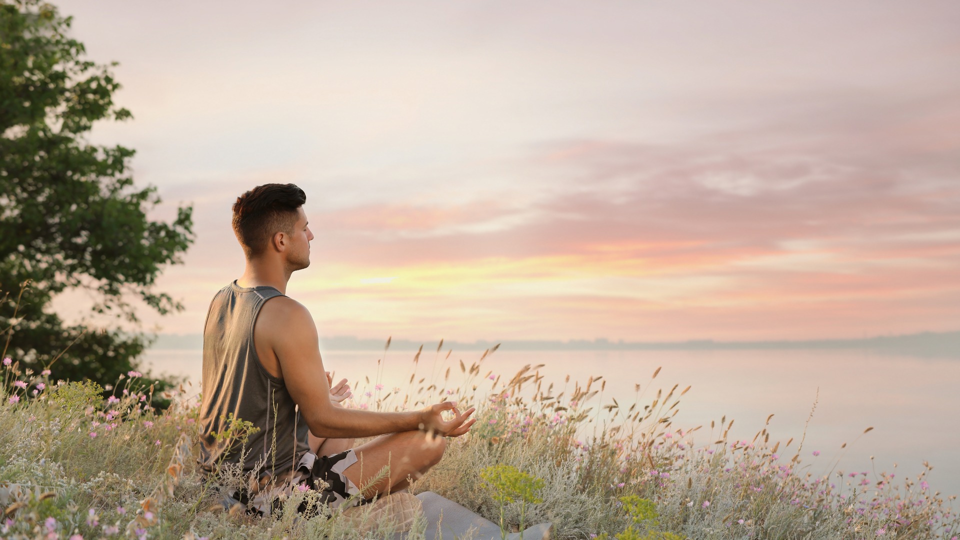 A picture showing a cyclist meditating