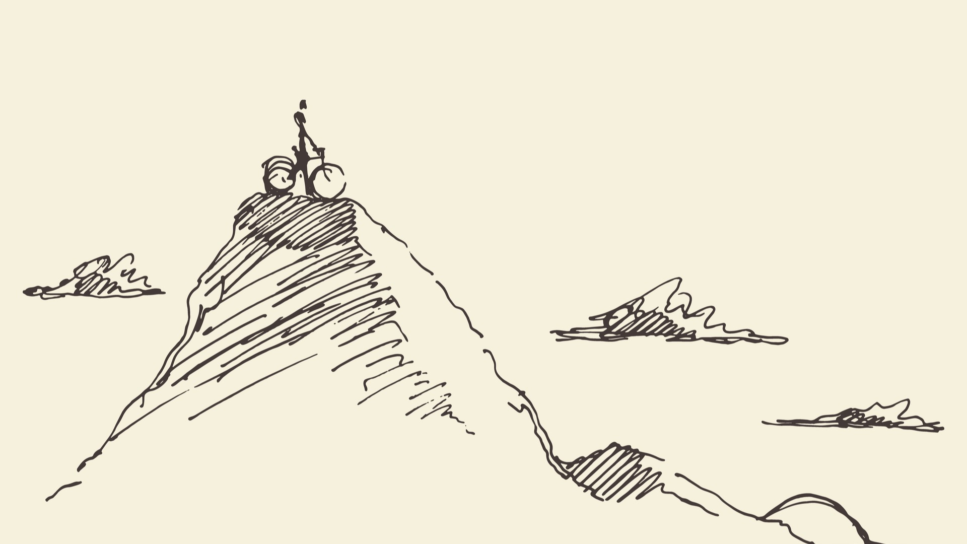 Cartoon of cyclist on mountain achieving his goals
