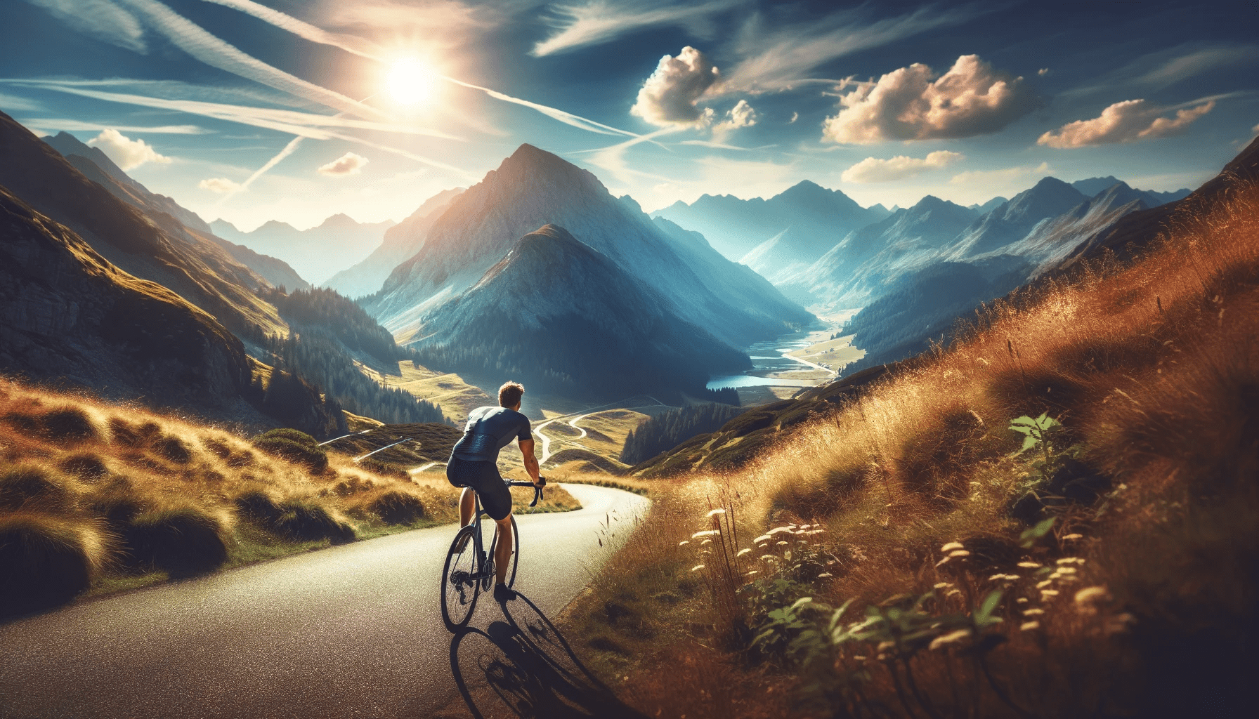 Cyclist climbing a mountain, symbolizing endurance and mental toughness.