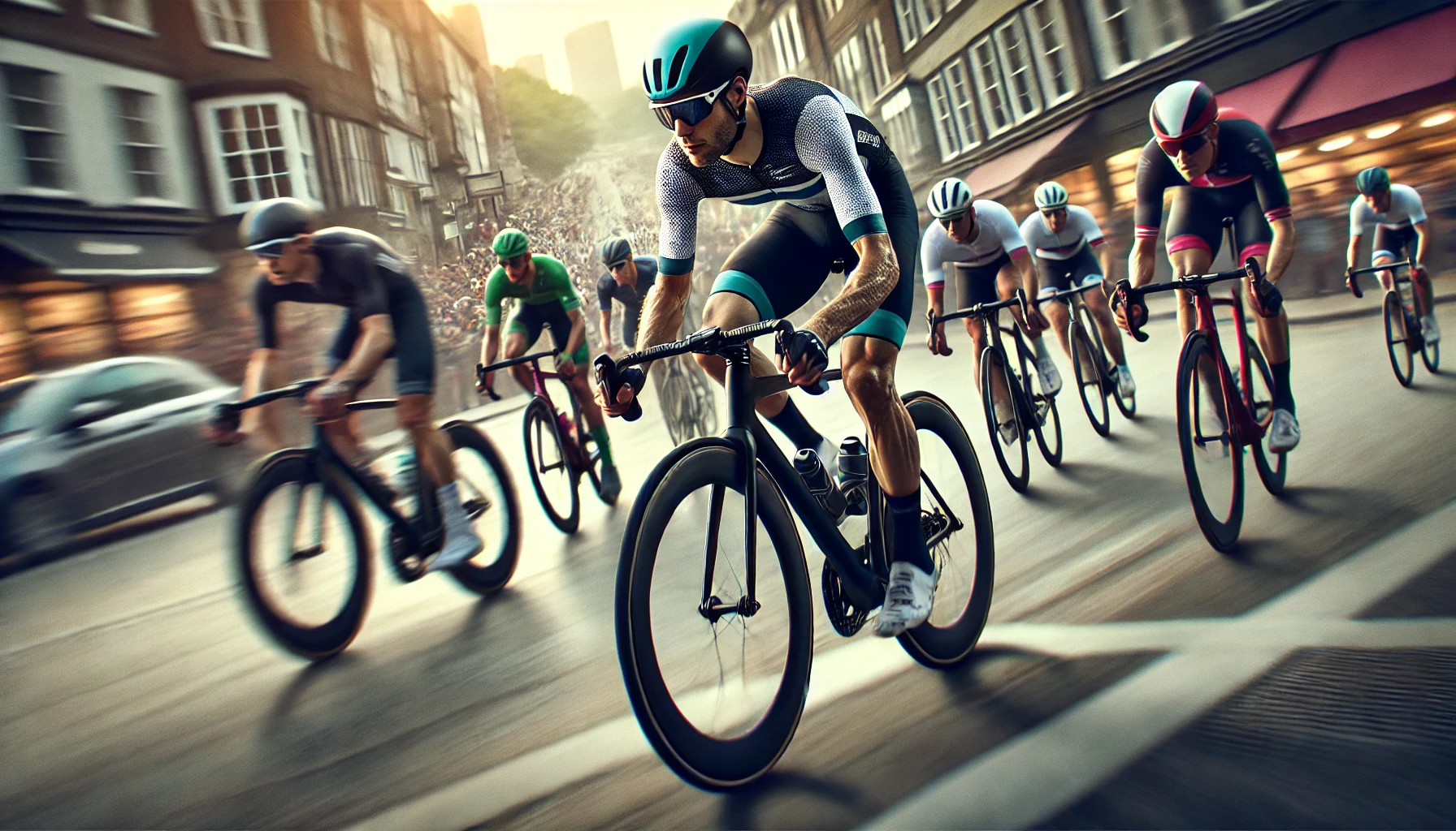 A cyclist racing in a criterium event, riding through a tight corner.